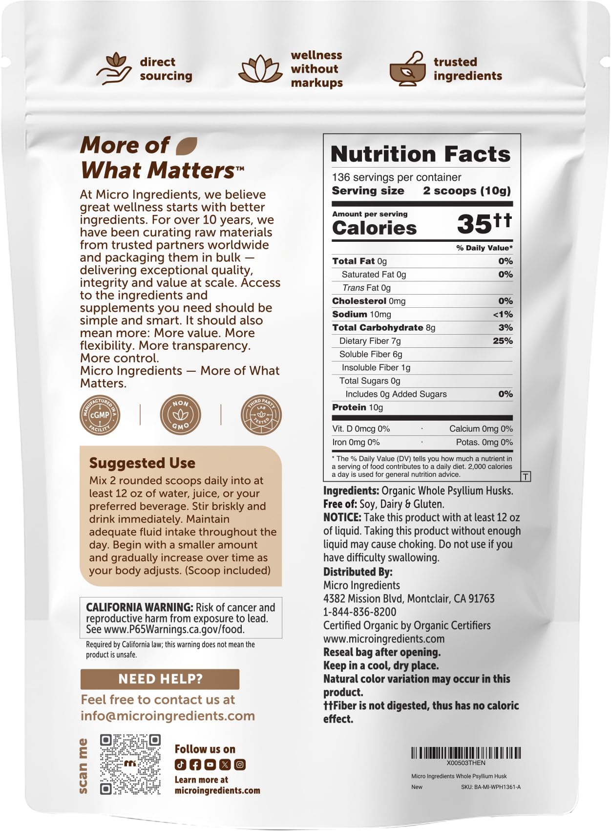 Micro Ingredients Psyllium Husk Fiber Supplement

