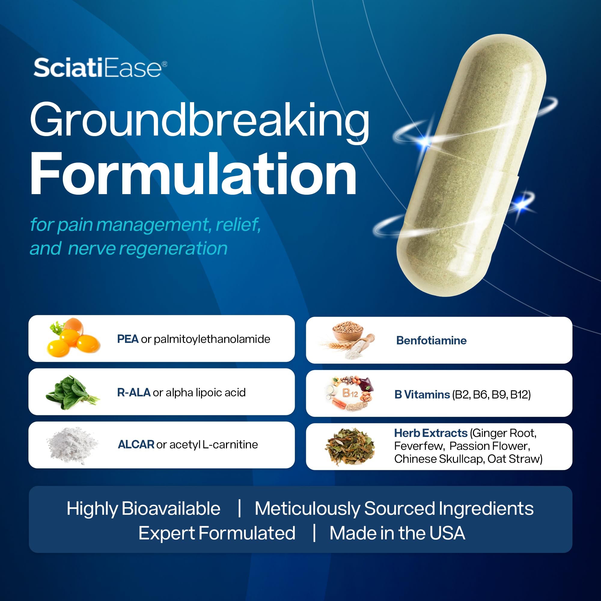 SciatiEase Sciatic Nerve Support Supplement | PEA & ALA

