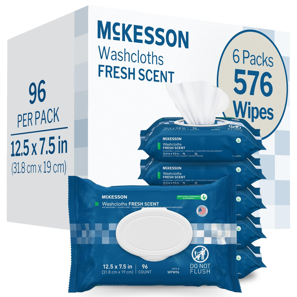 McKesson Washcloth Wipes for Adults No-Rinse Snap Lid

