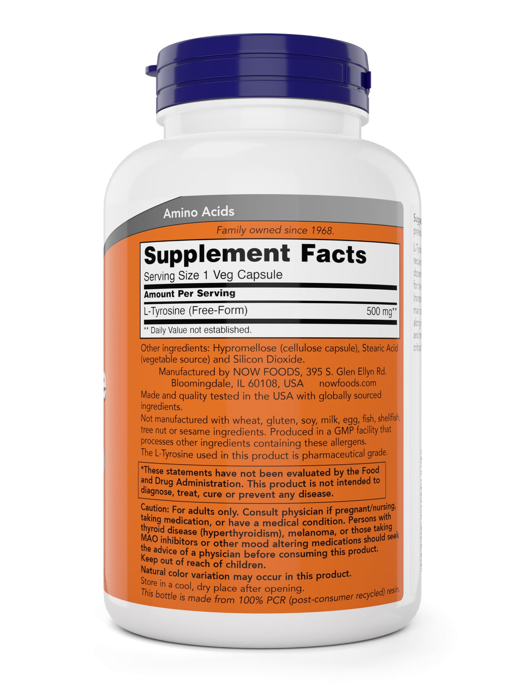 Now Foods L-Tyrosine 500 mg Free-Form Supplement | Non-GMO

