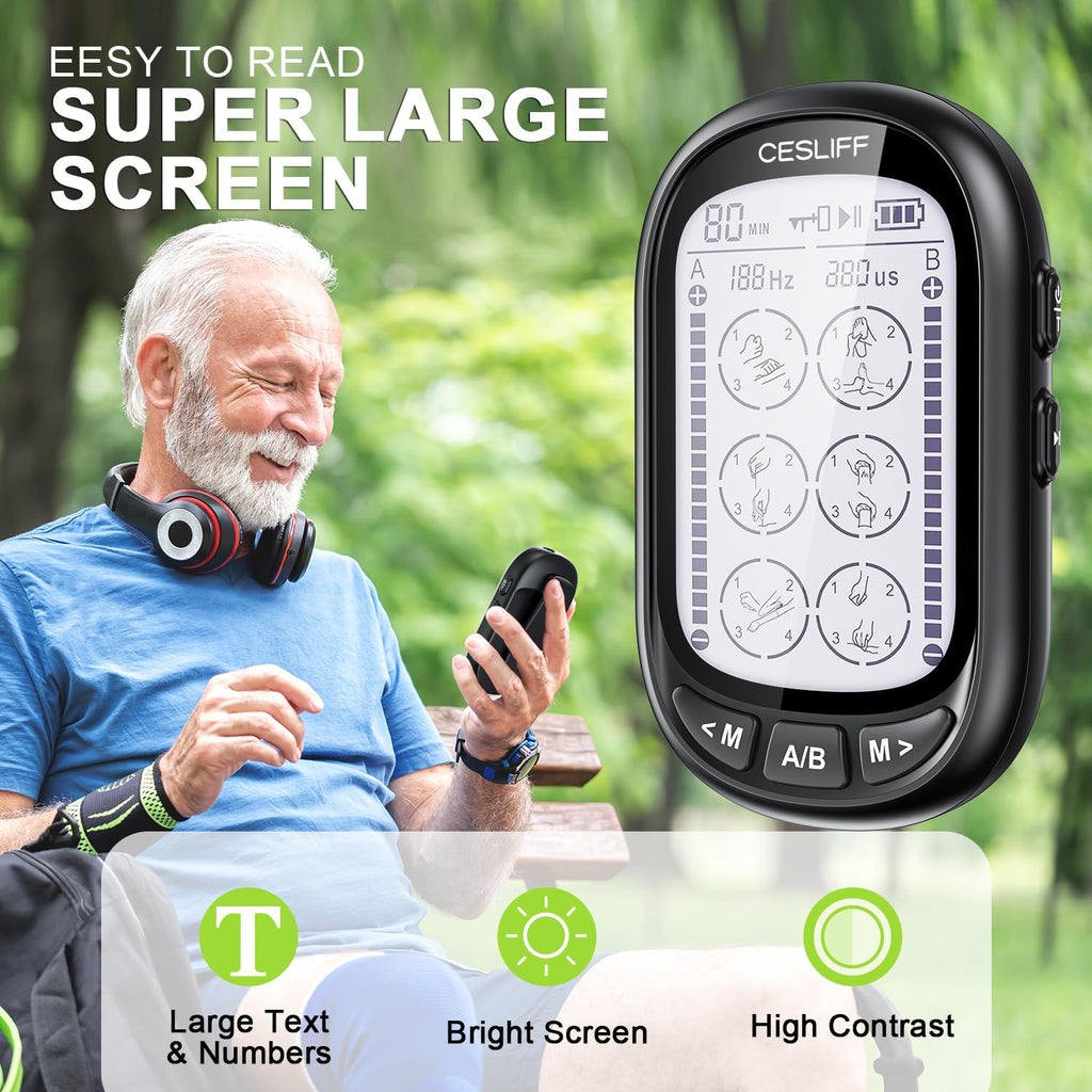 CESLIFF Dual Channel TENS EMS Unit with Large LCD


