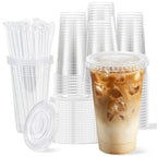 Clawsoff Disposable Clear Cups with Lids and Straws

