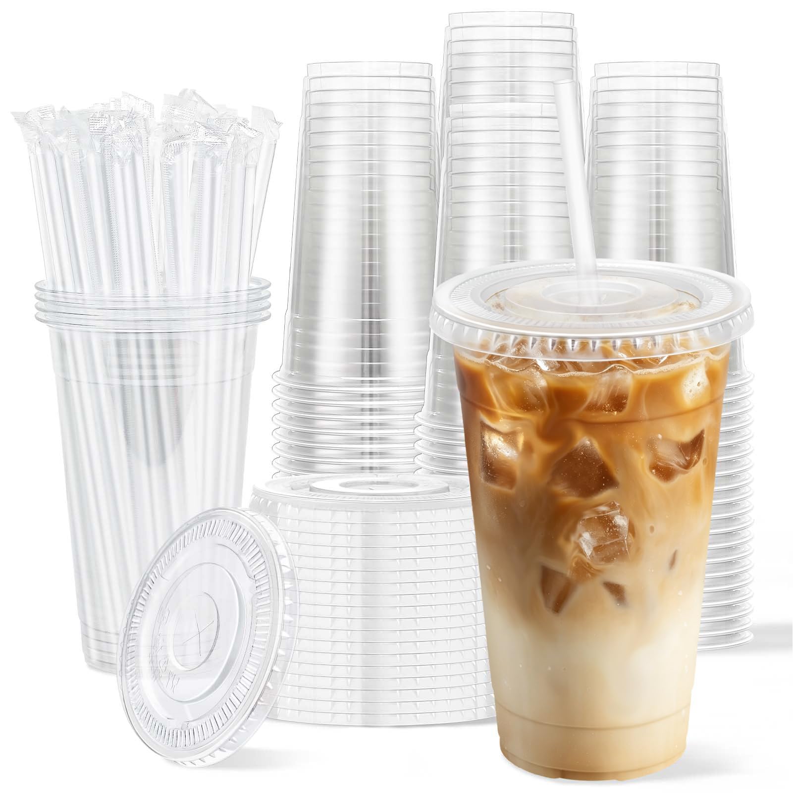 Clawsoff Disposable Clear Cups with Lids and Straws

