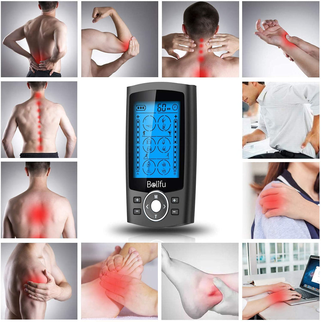 Belifu Dual Channel TENS EMS Unit 24 Modes with 10 Pads

