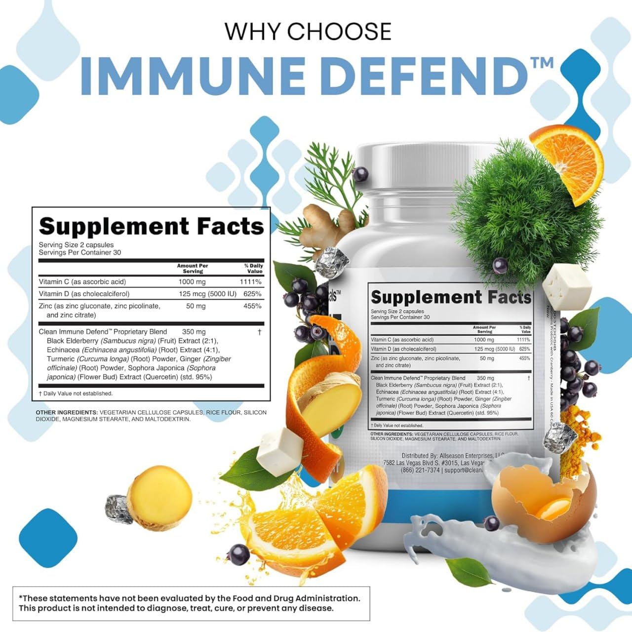 Clean Nutraceuticals Immune Defense Quercetin Zinc Vitamin C

