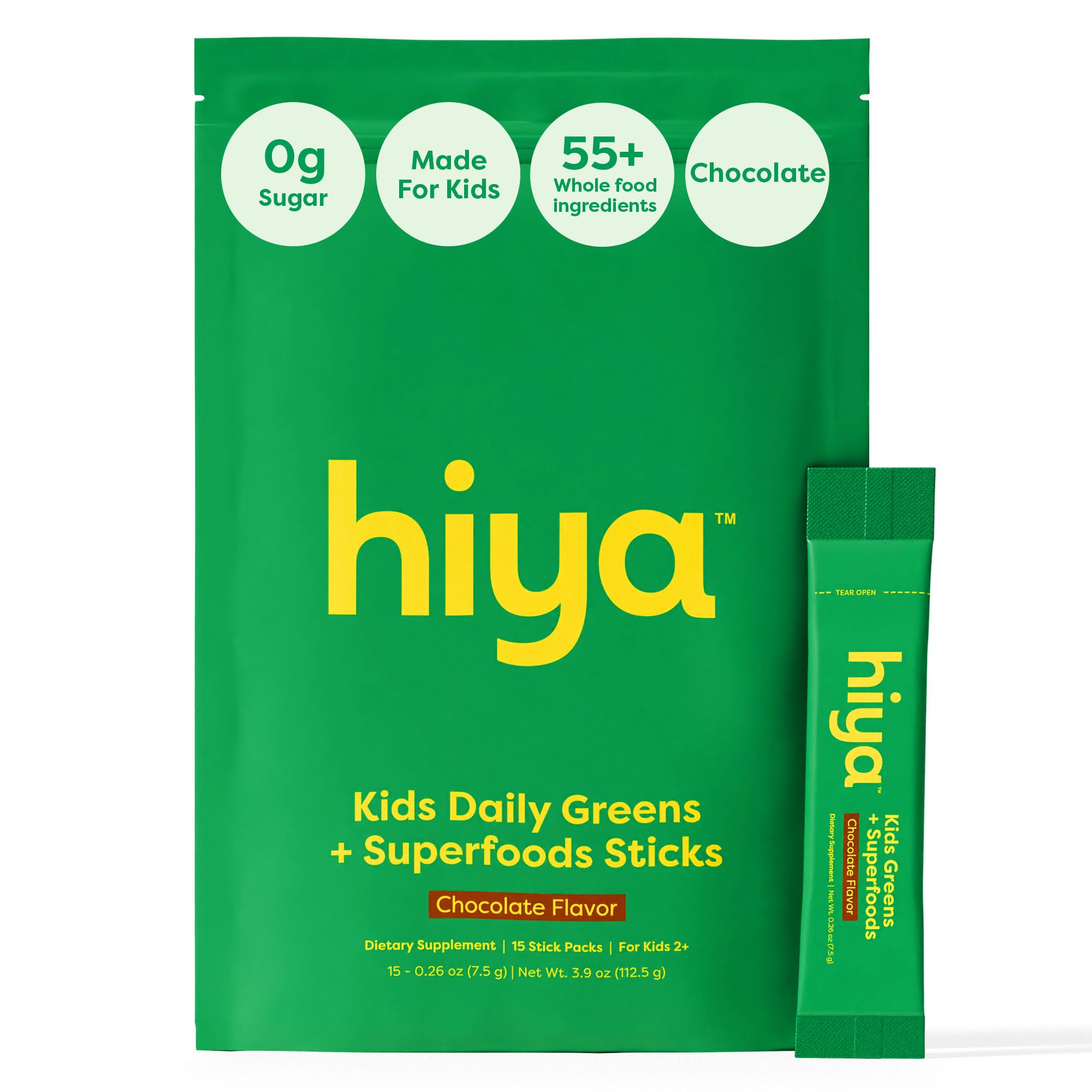 HIYA Kids Greens Powder Sticks | 55 Whole-Food Ingredients

