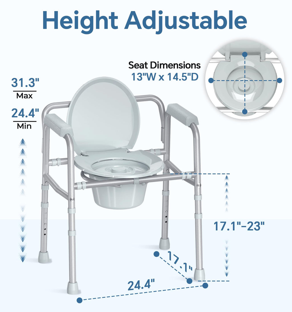 HOMLAND 3-in-1 Bedside Commode with Dual-Crossbar

