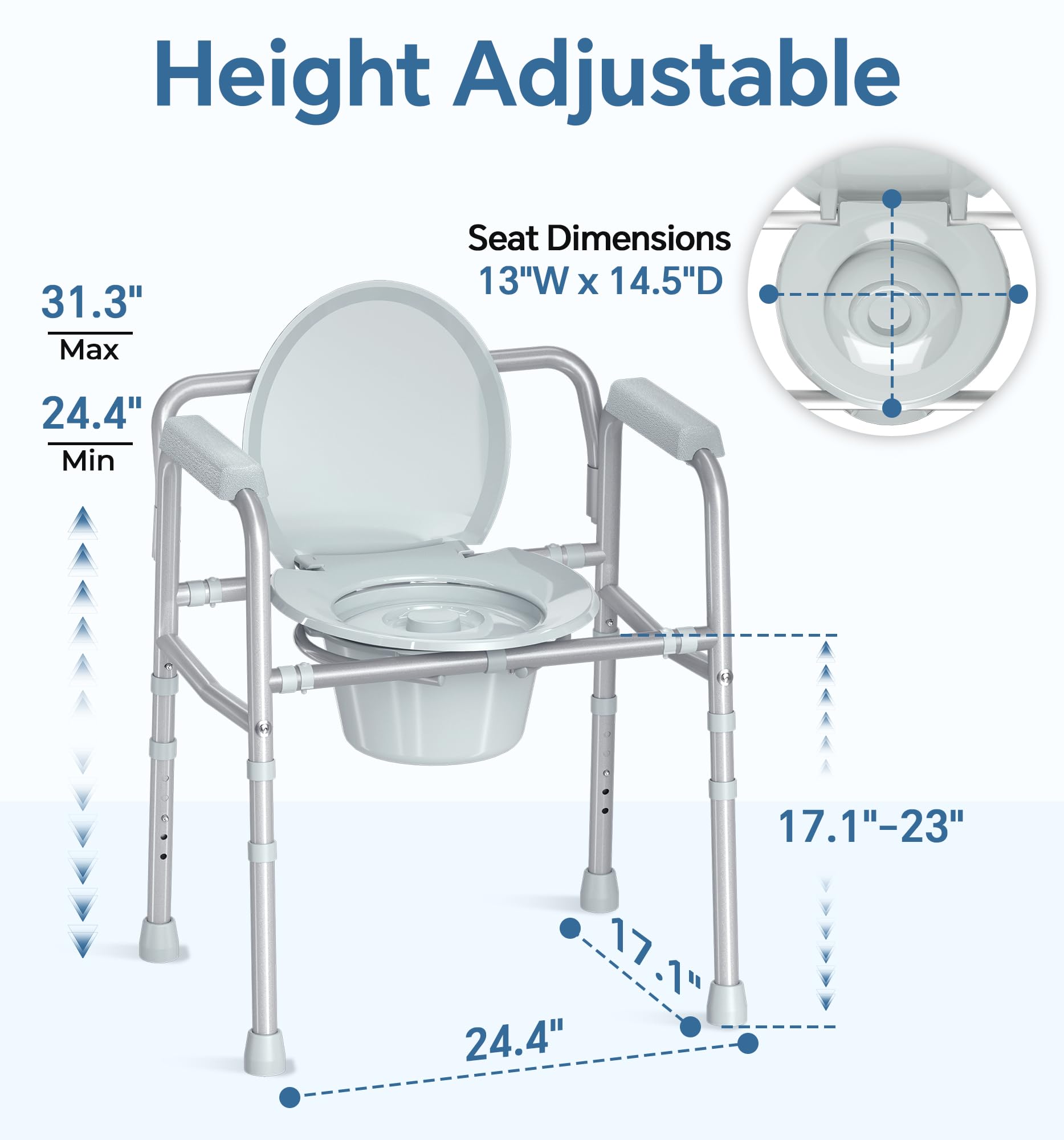 HOMLAND 3-in-1 Bedside Commode with Dual-Crossbar

