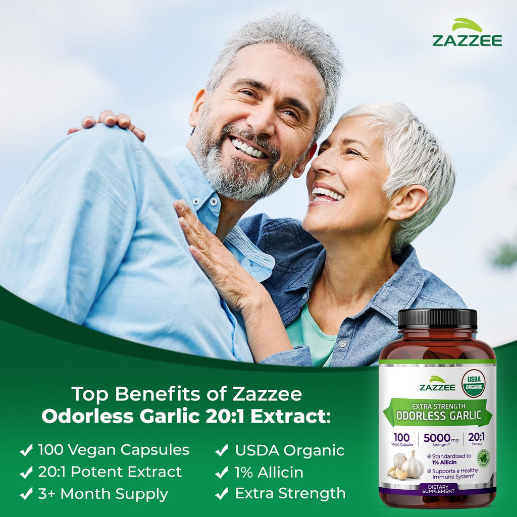 Garlic Extract by Zazzee: Organic Odorless 20:1 Allicin

