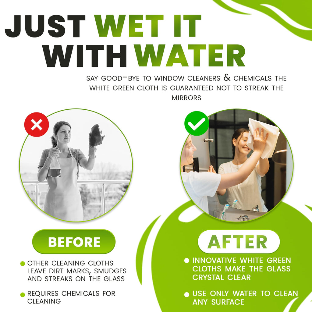 The White Green Cloth Reusable Cleaning Cloth for Glass

