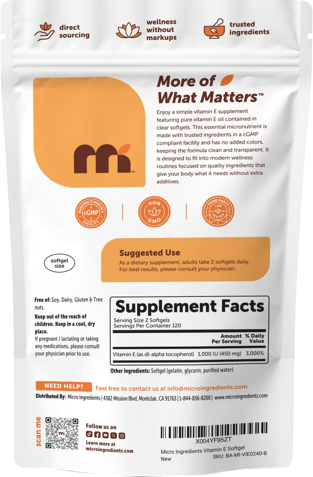 Micro Ingredients Vitamin E Softgels | Non-GMO Gluten Free

