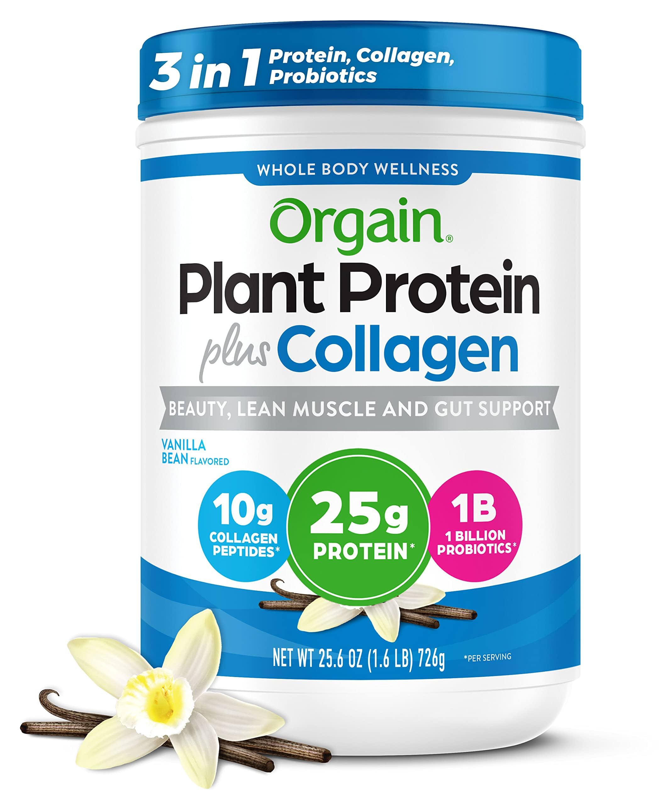 Orgain Plant Protein Powder + Collagen with Probiotics, Gluten Free