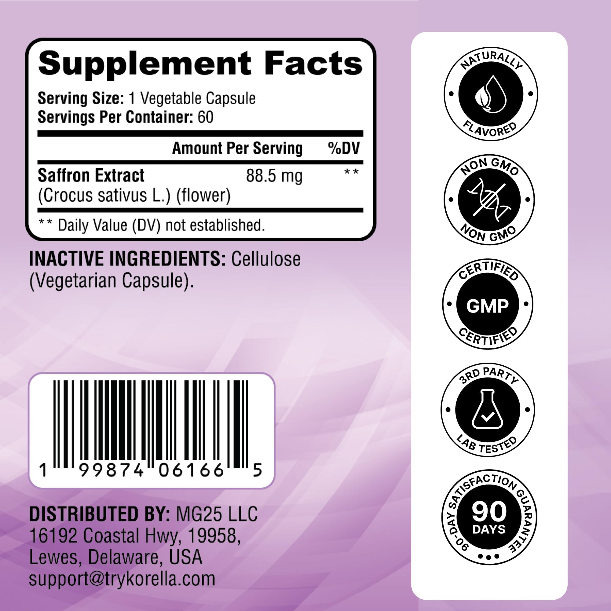 KORELLA Saffron Supplement 88.5 mg | Pure Saffron Extract

