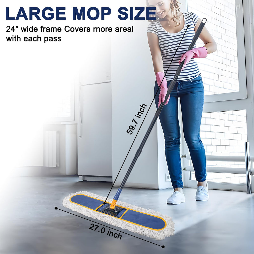 Commercial Dust Mop 59-Inch Handle with Reusable Pads

