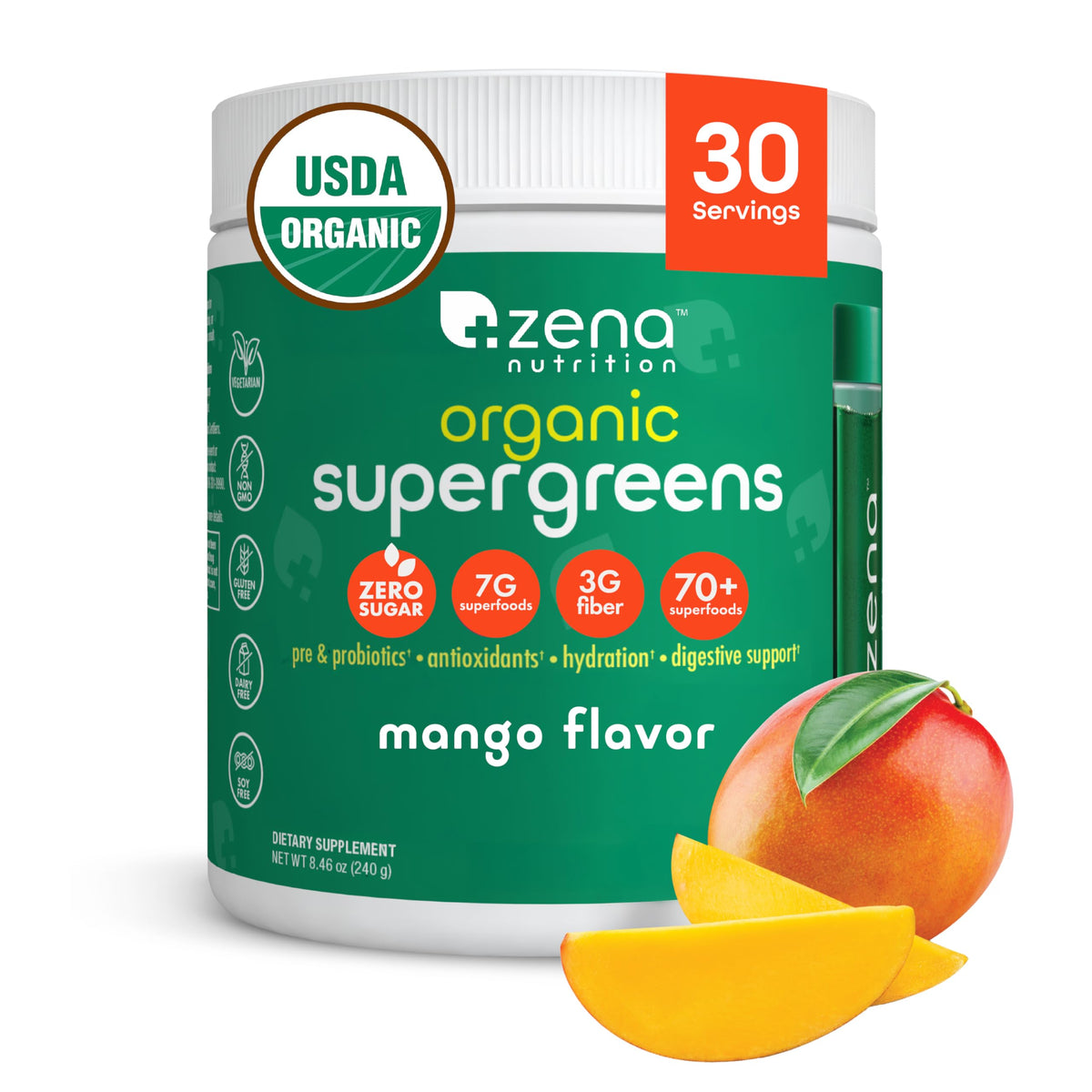 Zena Nutrition Organic Super Greens Powder, 70+ Superfoods
