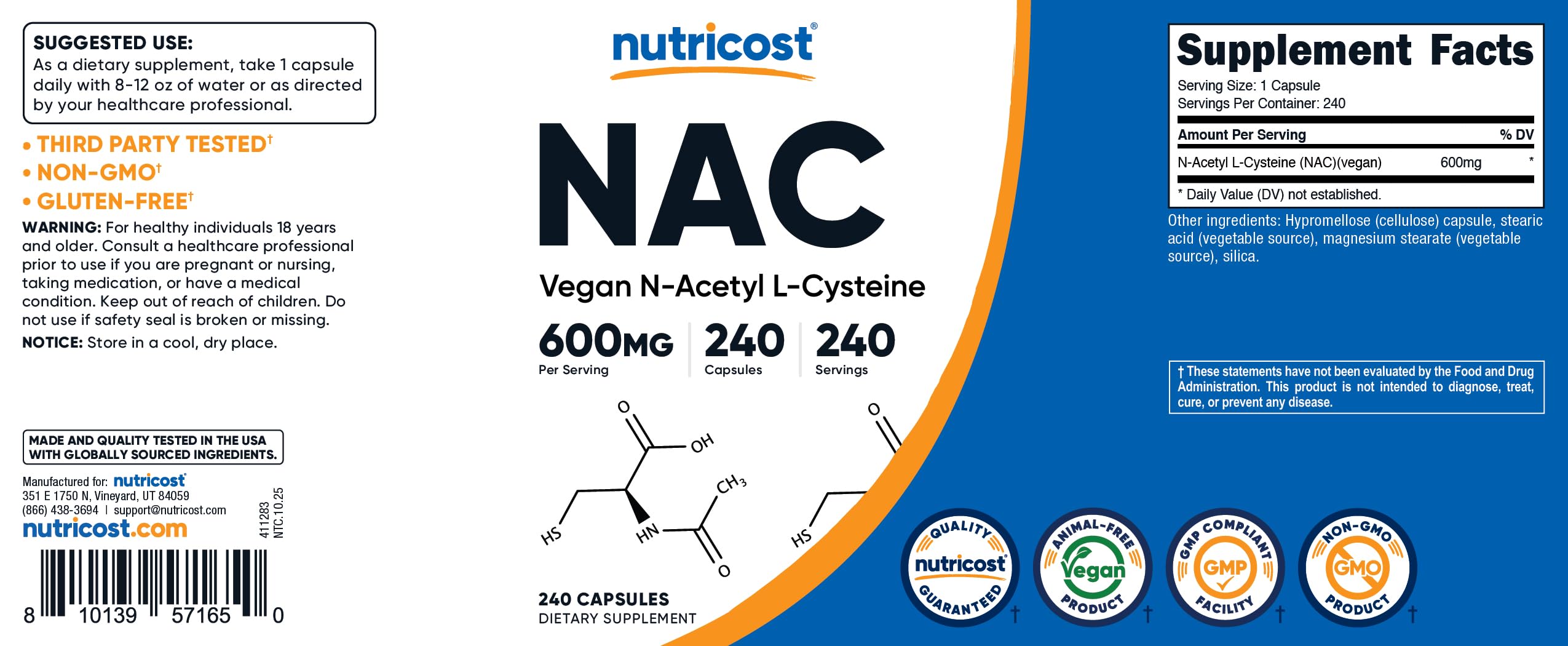 Nutricost NAC 600 mg Capsules | N-Acetyl L-Cysteine

