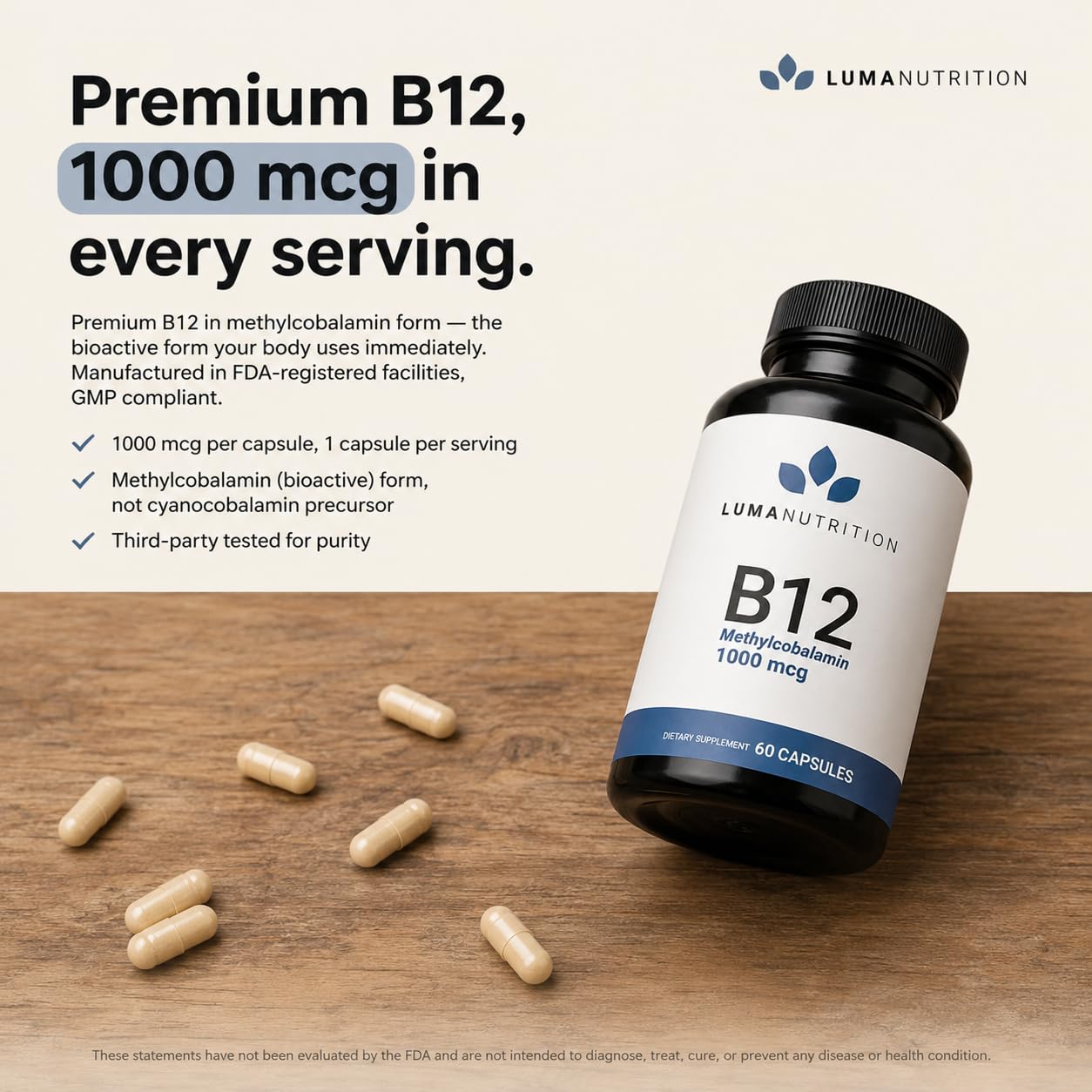 Vitamin B12 Methylcobalamin 1000 mcg - Luma Nutrition Energy

