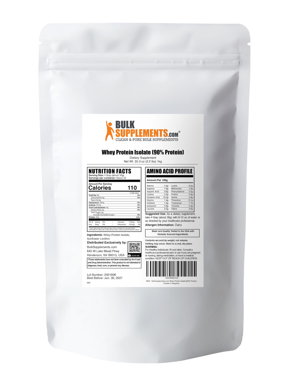 BulkSupplements Whey Protein Isolate - Unflavored

