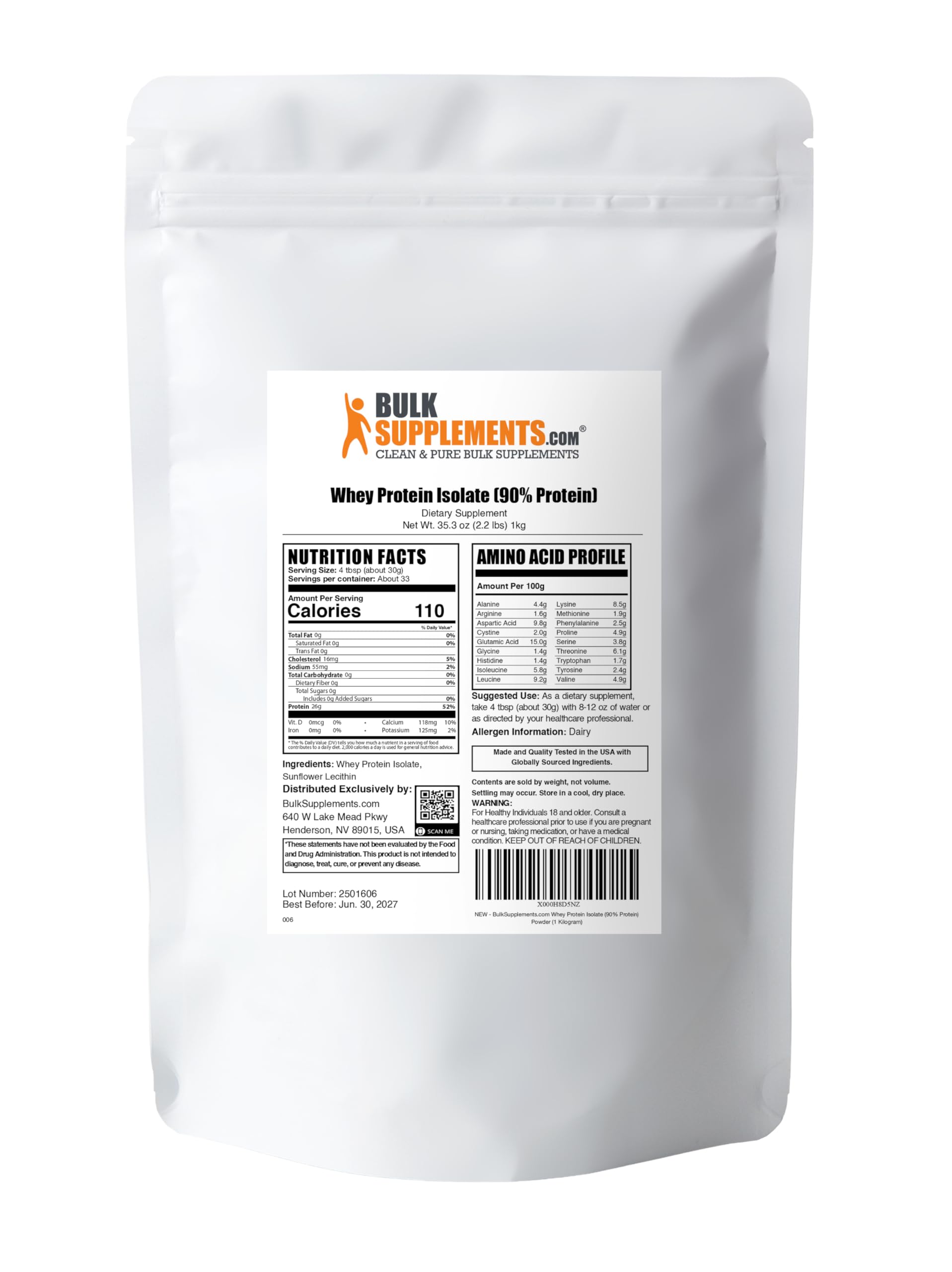 BulkSupplements Whey Protein Isolate - Unflavored

