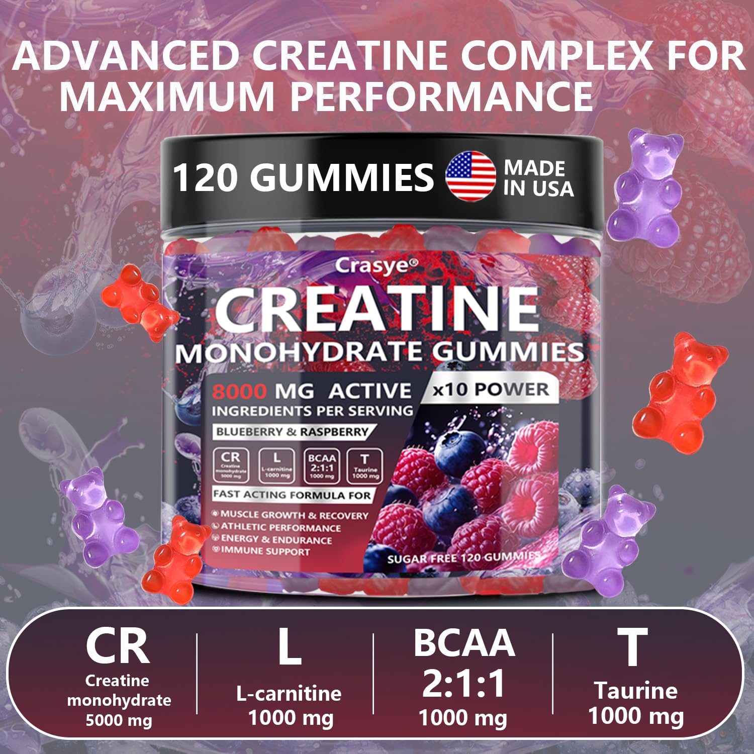 Creatine Monohydrate Gummies with Taurine & BCAA | Energy

