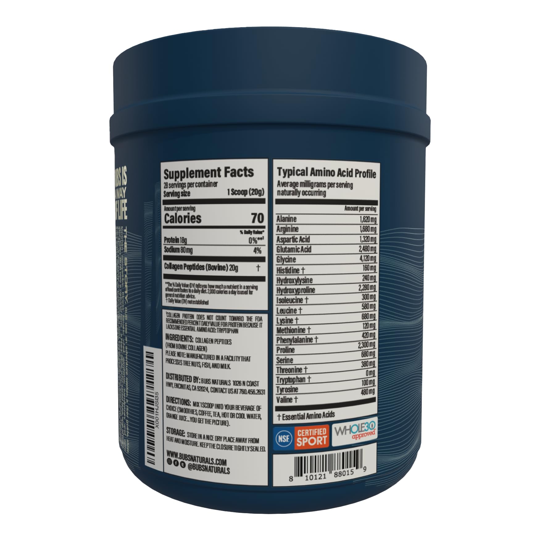 BUBS Naturals Collagen Peptides Powder Unflavored

