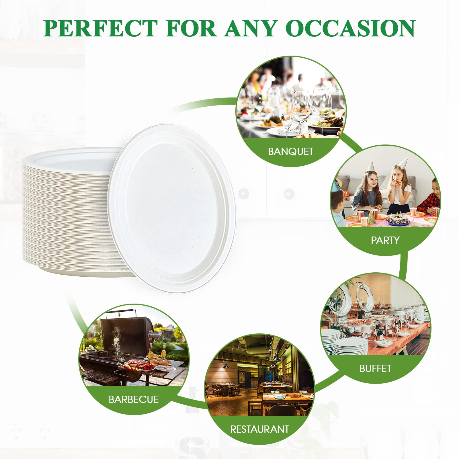 Vplus Oval Paper Plates - Compostable Bagasse Fiber

