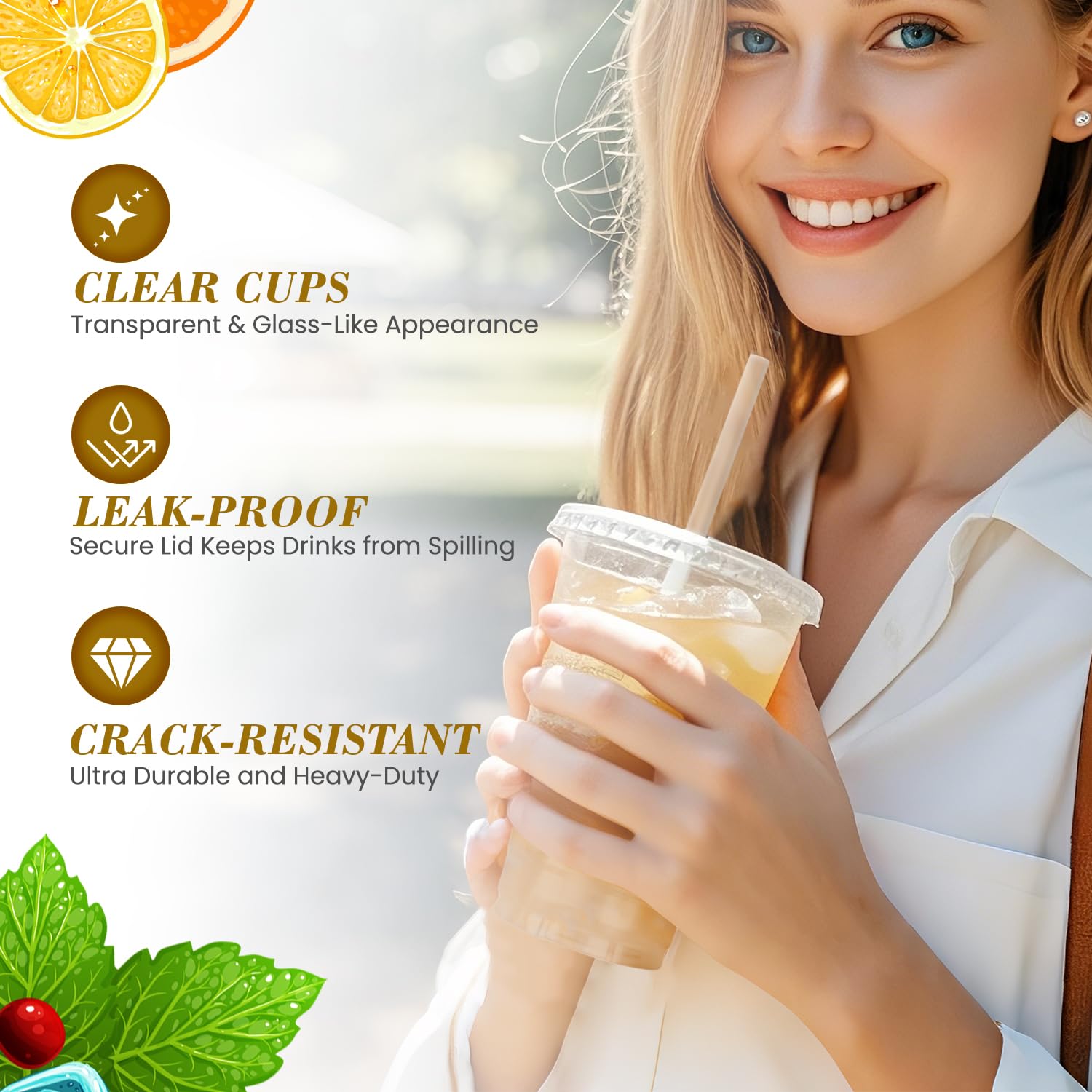 Ginkgo Clear Plastic Cups with Lids & Straws – Leak-Proof

