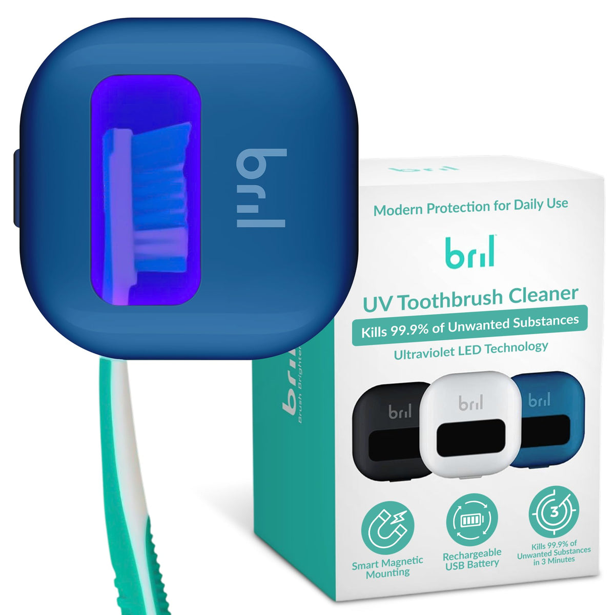 Bril UV-C Toothbrush Sanitizer and Holder, Wall Mounted, Rechargeable