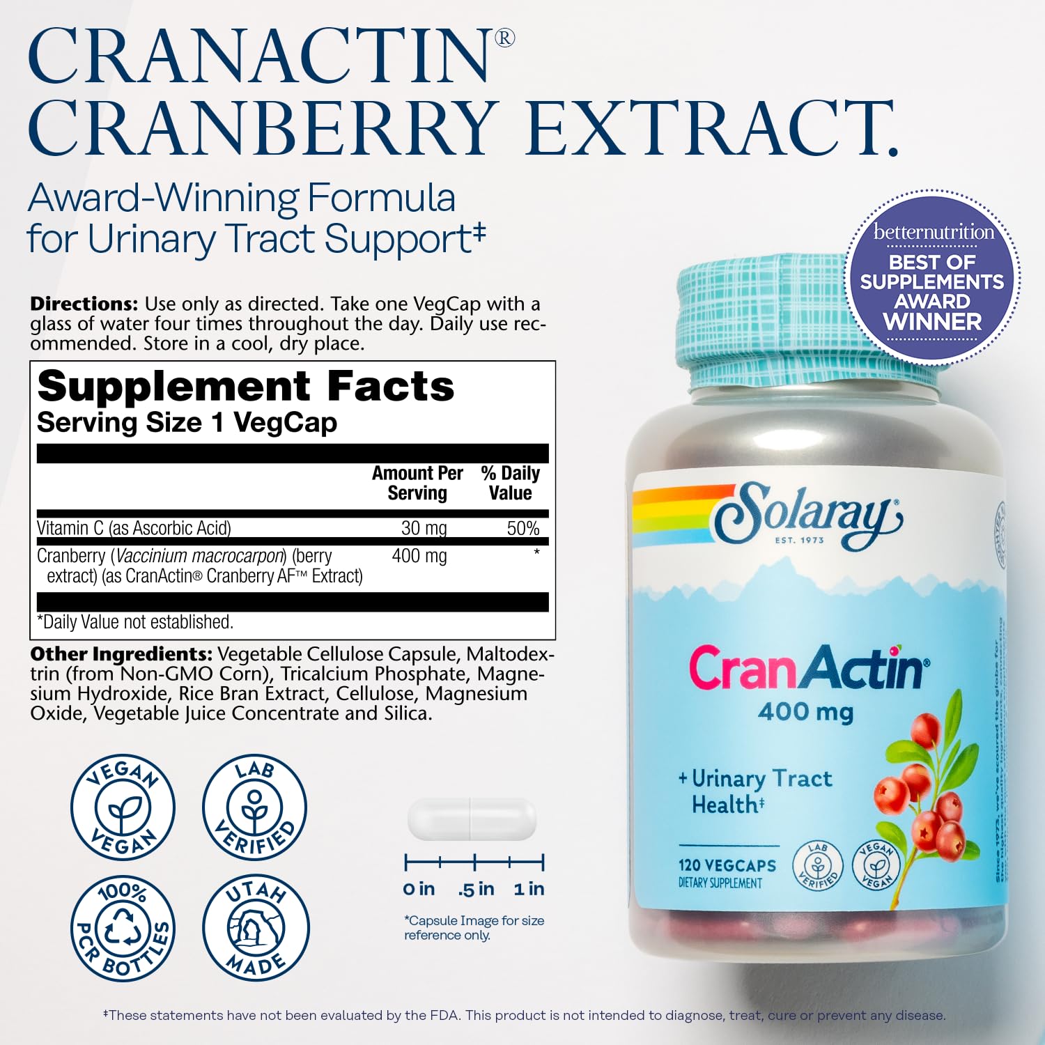 Solaray CranActin Cranberry Extract 400 mg – Urinary Health

