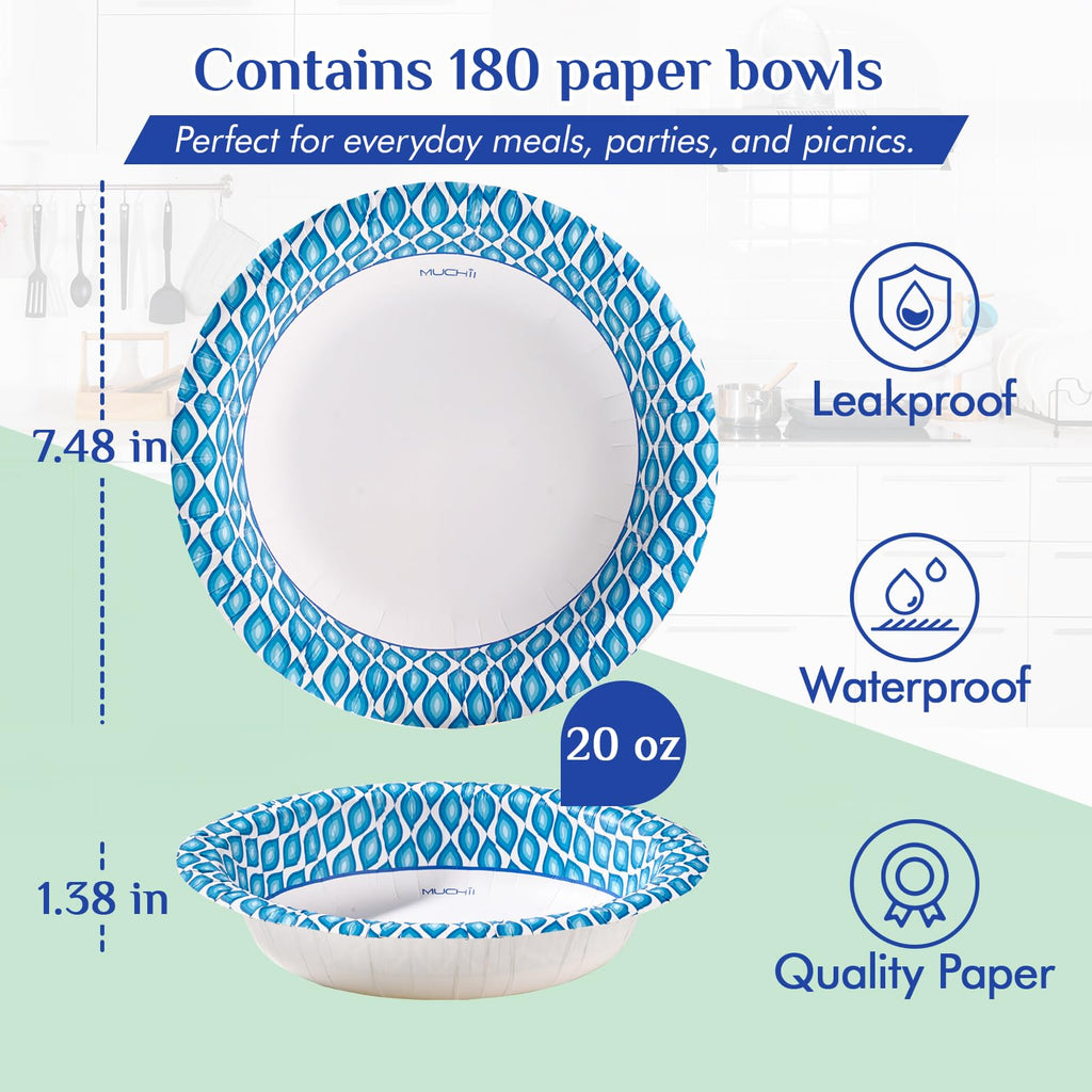 MUCHII Disposable Paper Bowls Bulk - Soak-Proof & Printed


