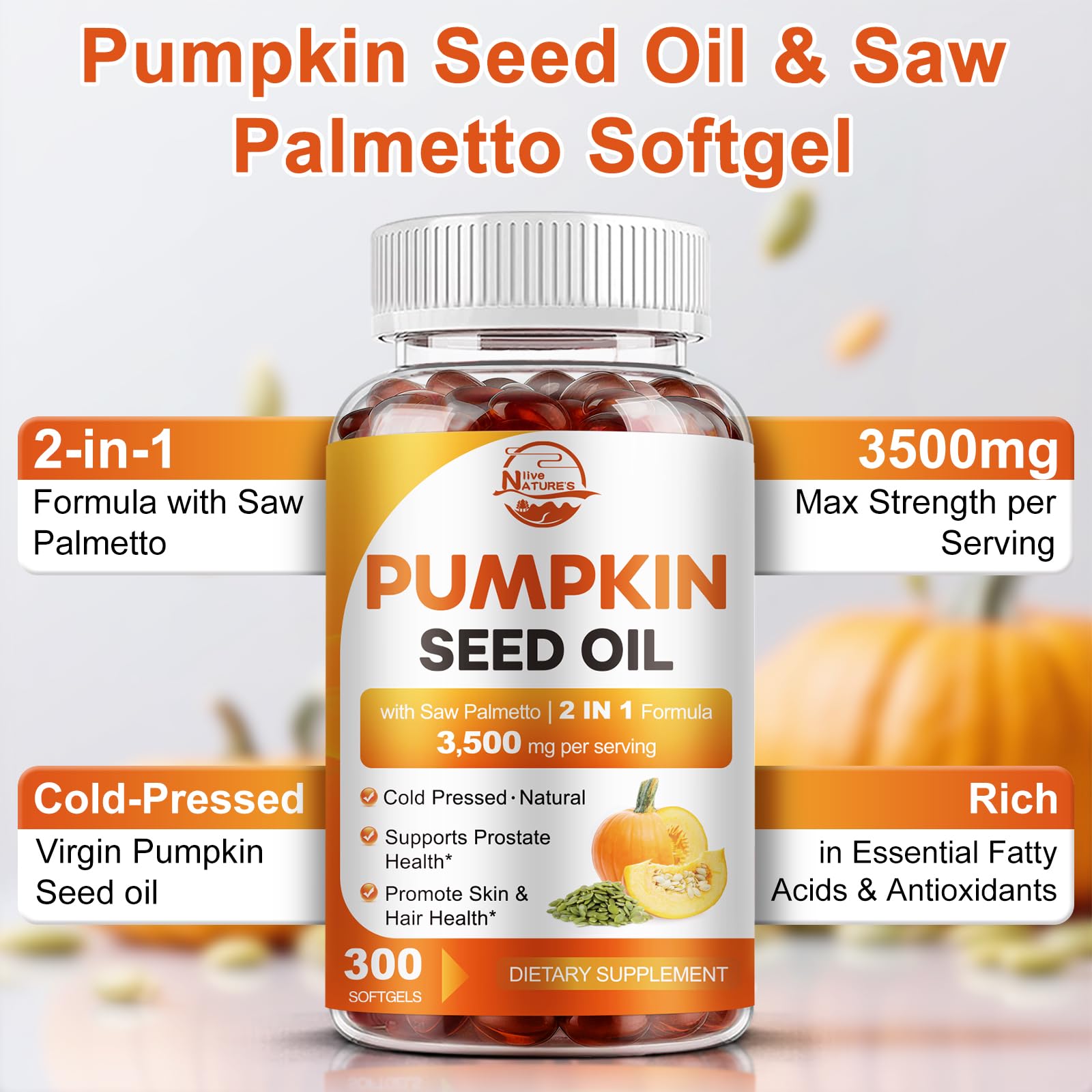 Pumpkin Seed Oil with Saw Palmetto Softgels - 3500mg

