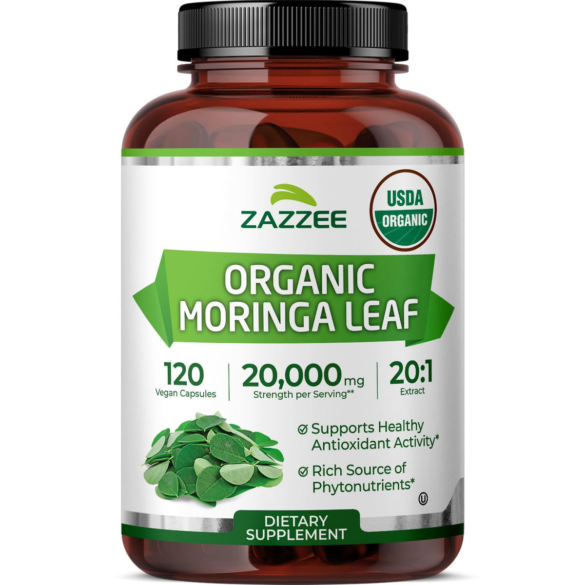 Zazzee USDA Organic Moringa Leaf Extract 20:1
