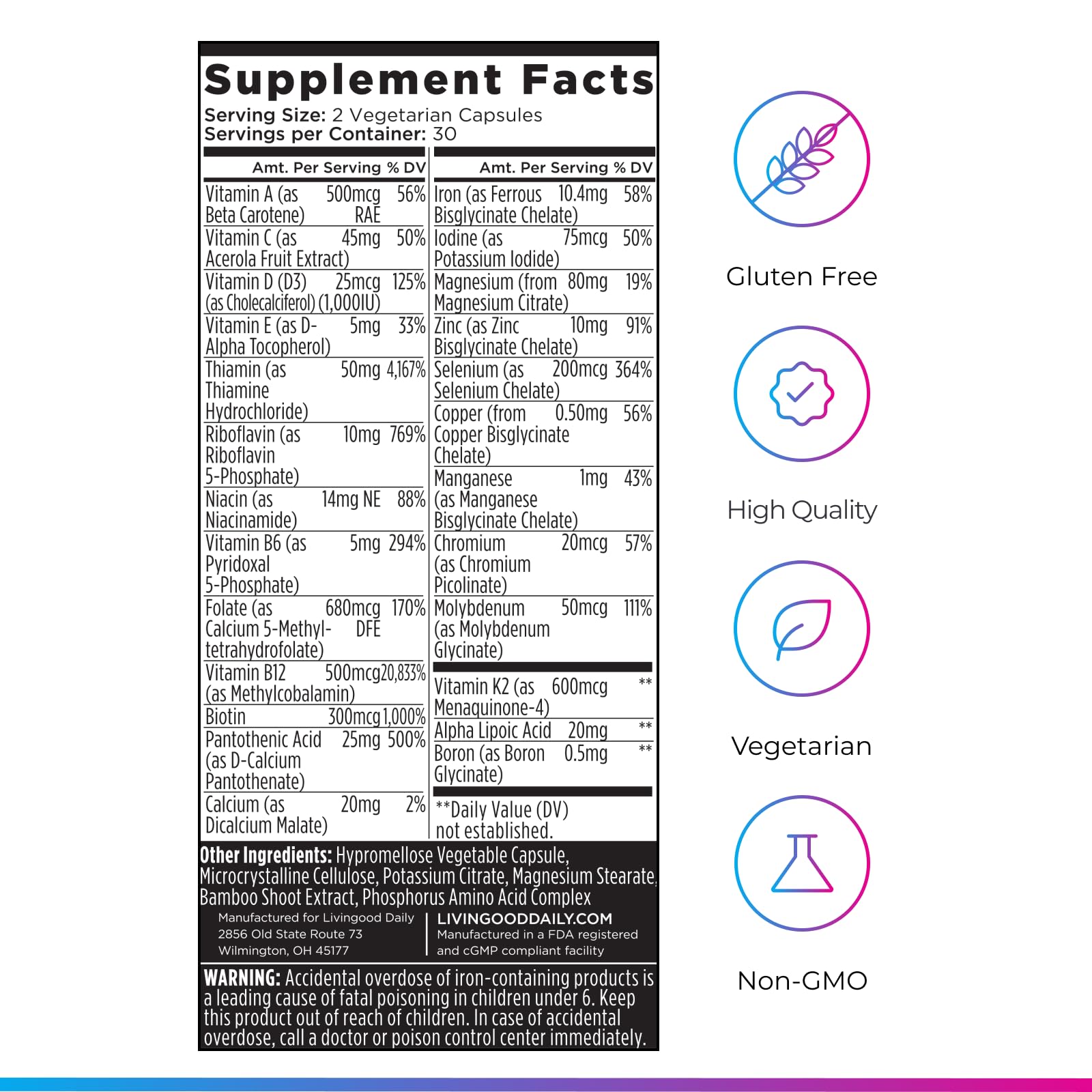 Livingood Daily Methylated Multivitamin for Adults | Energy

