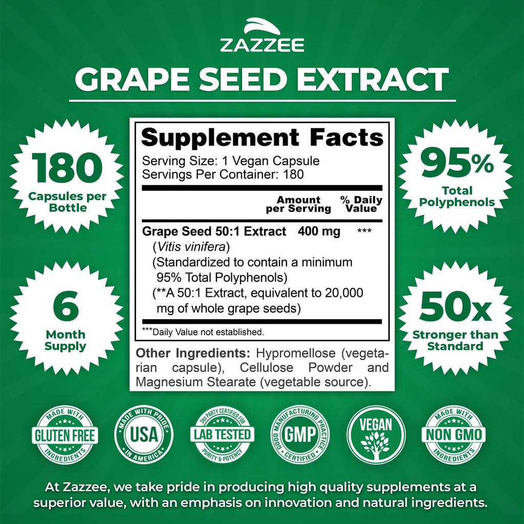 Zazzee Grape Seed Extract 50:1 | 95% Polyphenols | Vegan

