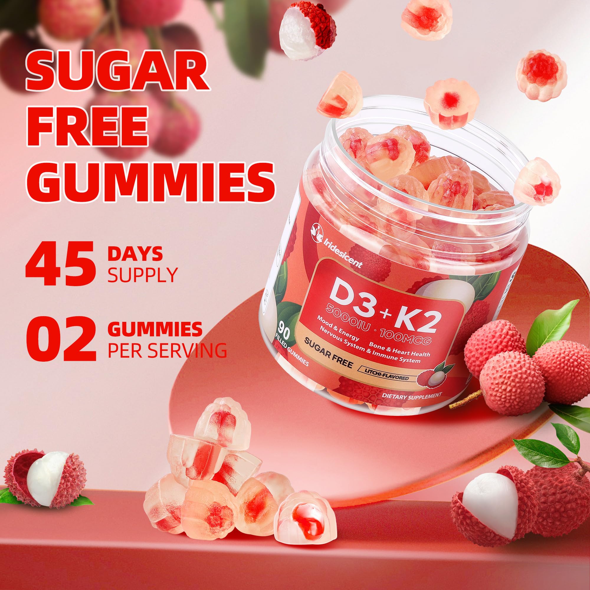 Vitamin D3 K2 Gummies Sugar Free for Bone & Immune Health

