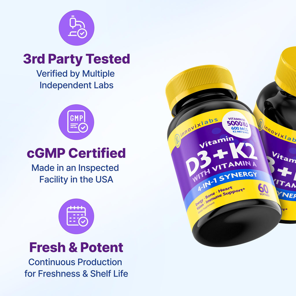 InnovixLabs Vitamin D3 K2 MK4 MK7 for Bone Health

