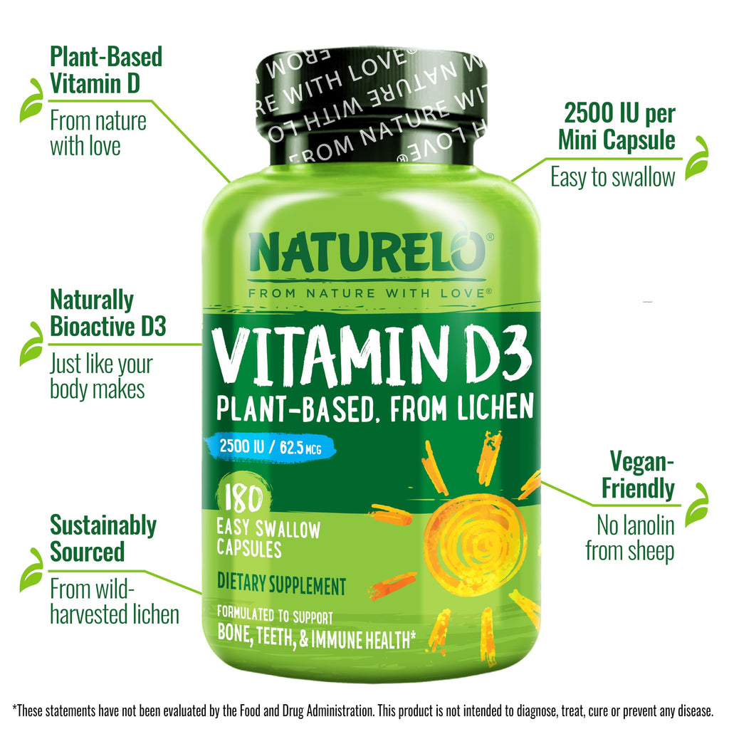 NATURELO Vitamin D3 2500 IU from Lichen for Immunity

