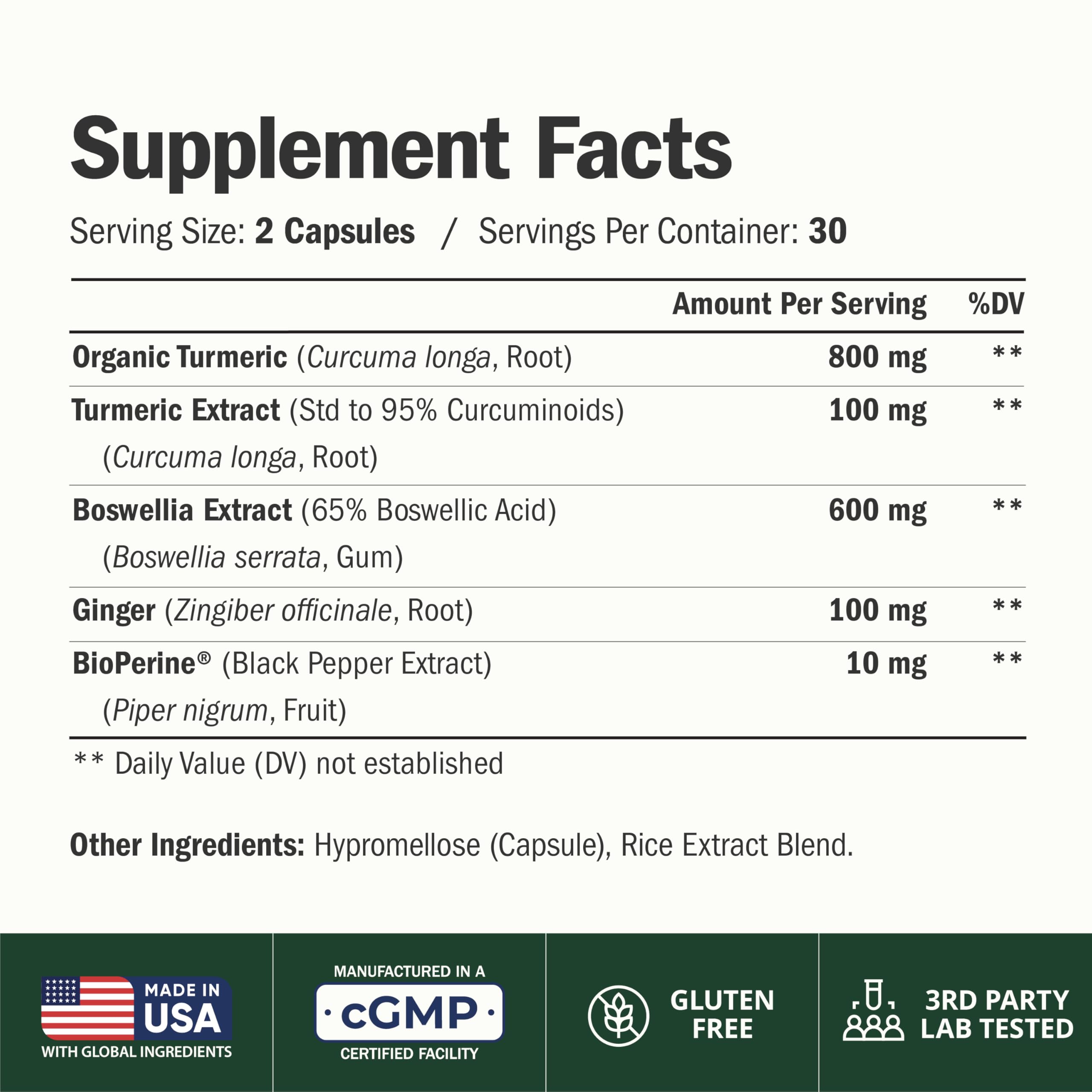 Boswellia Turmeric Curcumin with Ginger BioPerine

