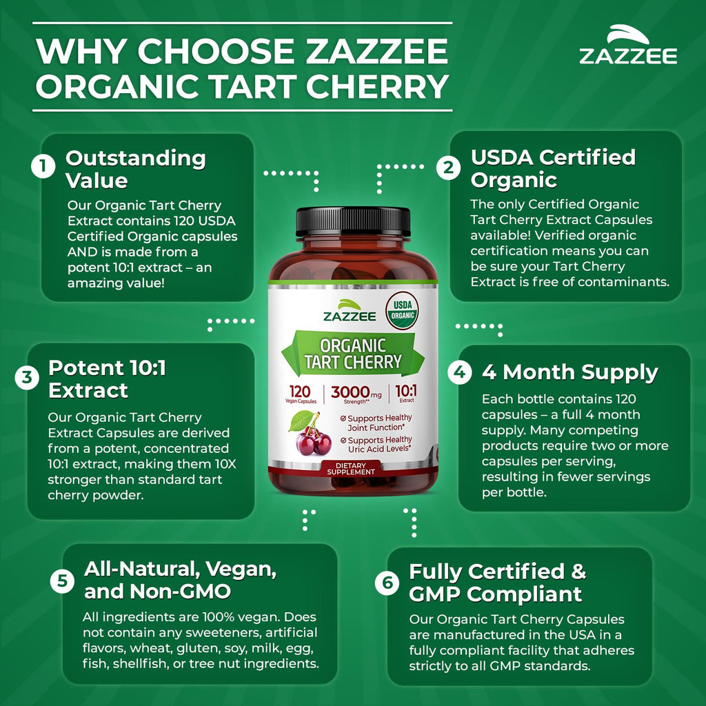Zazzee Organic Tart Cherry Extract Montmorency Vegan Capsule

