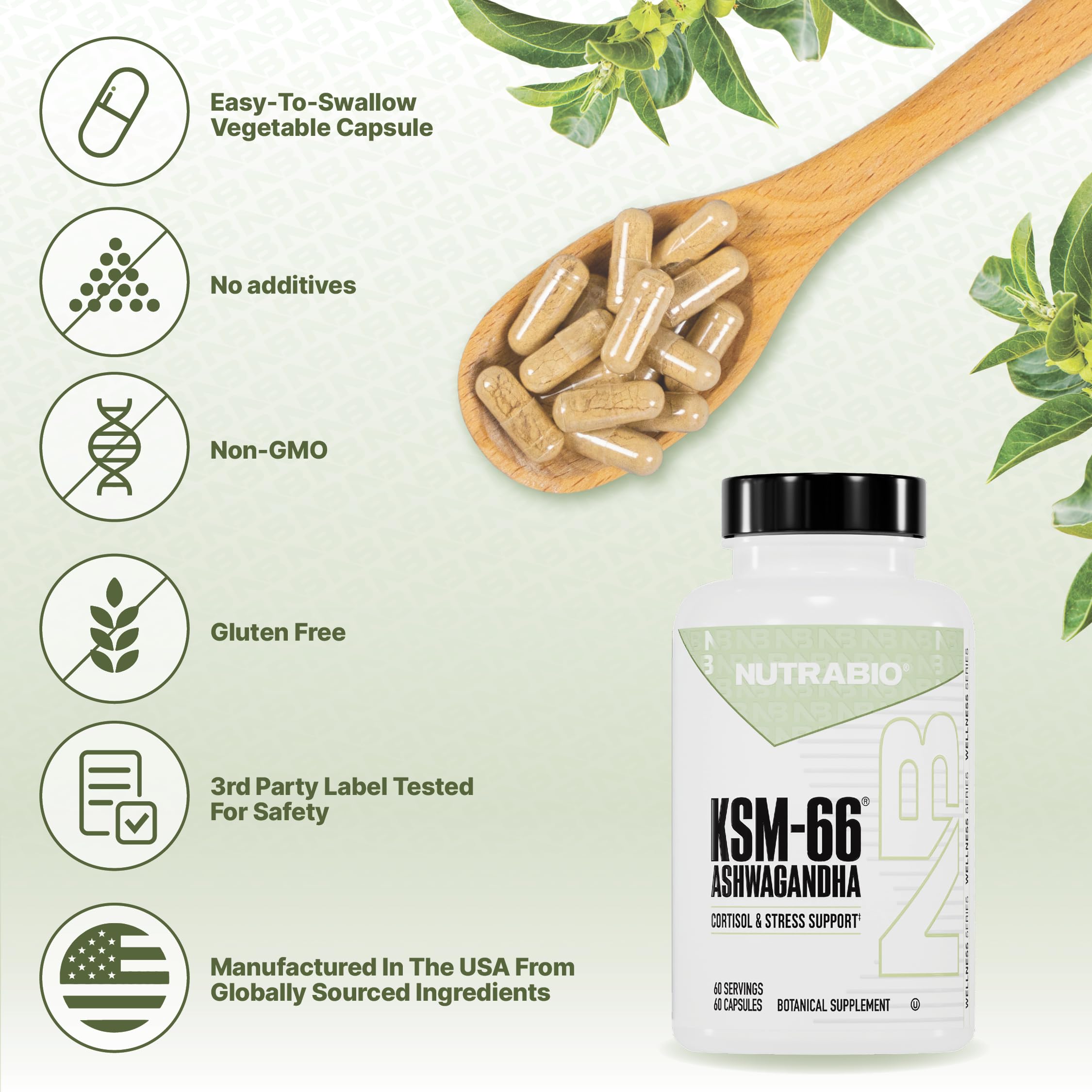 NutraBio Ashwagandha KSM-66 | Stress & Mood Support

