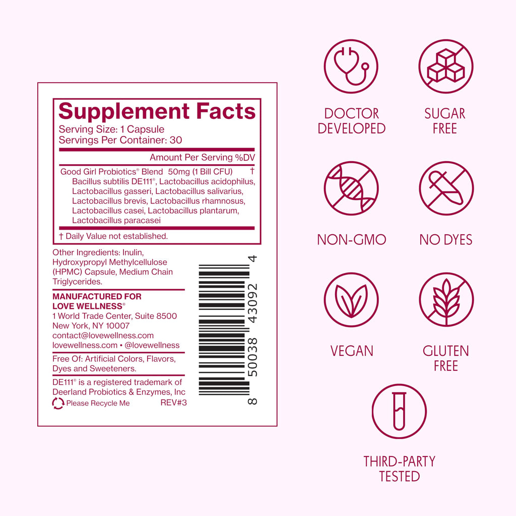 Love Wellness Good Girl Probiotics | 9-Strain Vaginal Health

