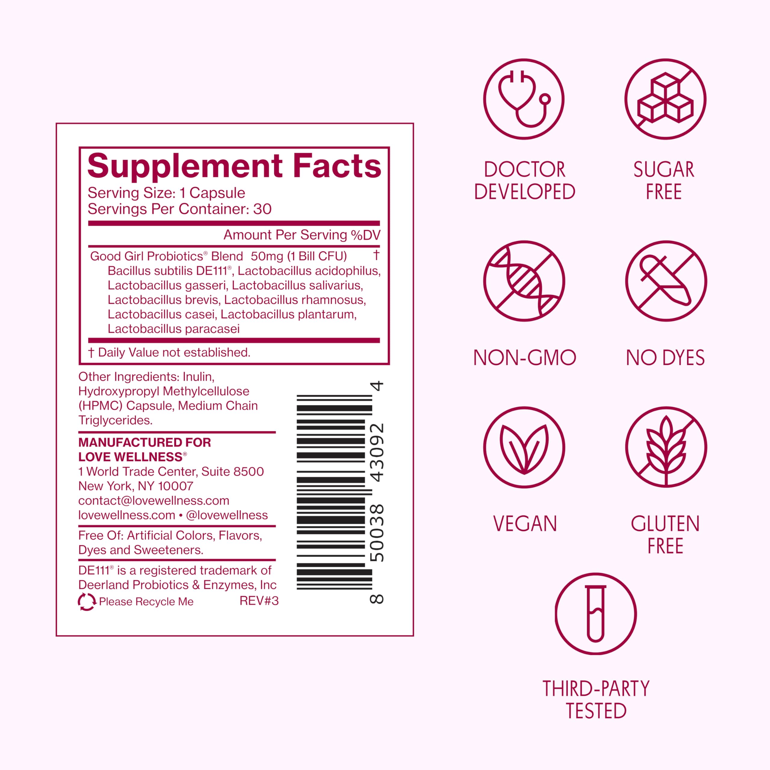 Love Wellness Good Girl Probiotics | 9-Strain Vaginal Health

