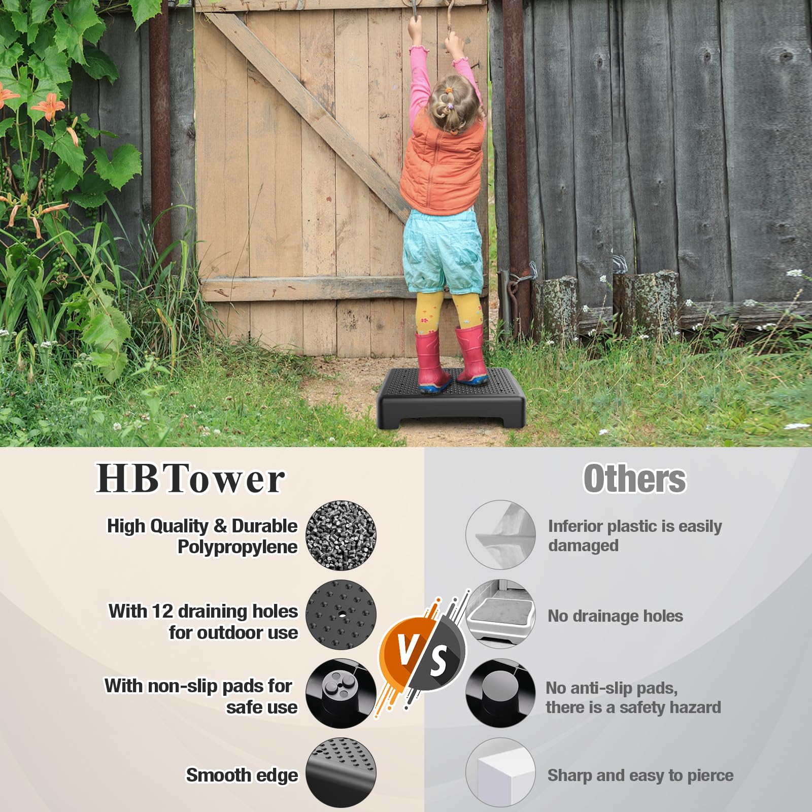 Mobility Step Stool by HBTower - Non-Slip Indoor/Outdoor

