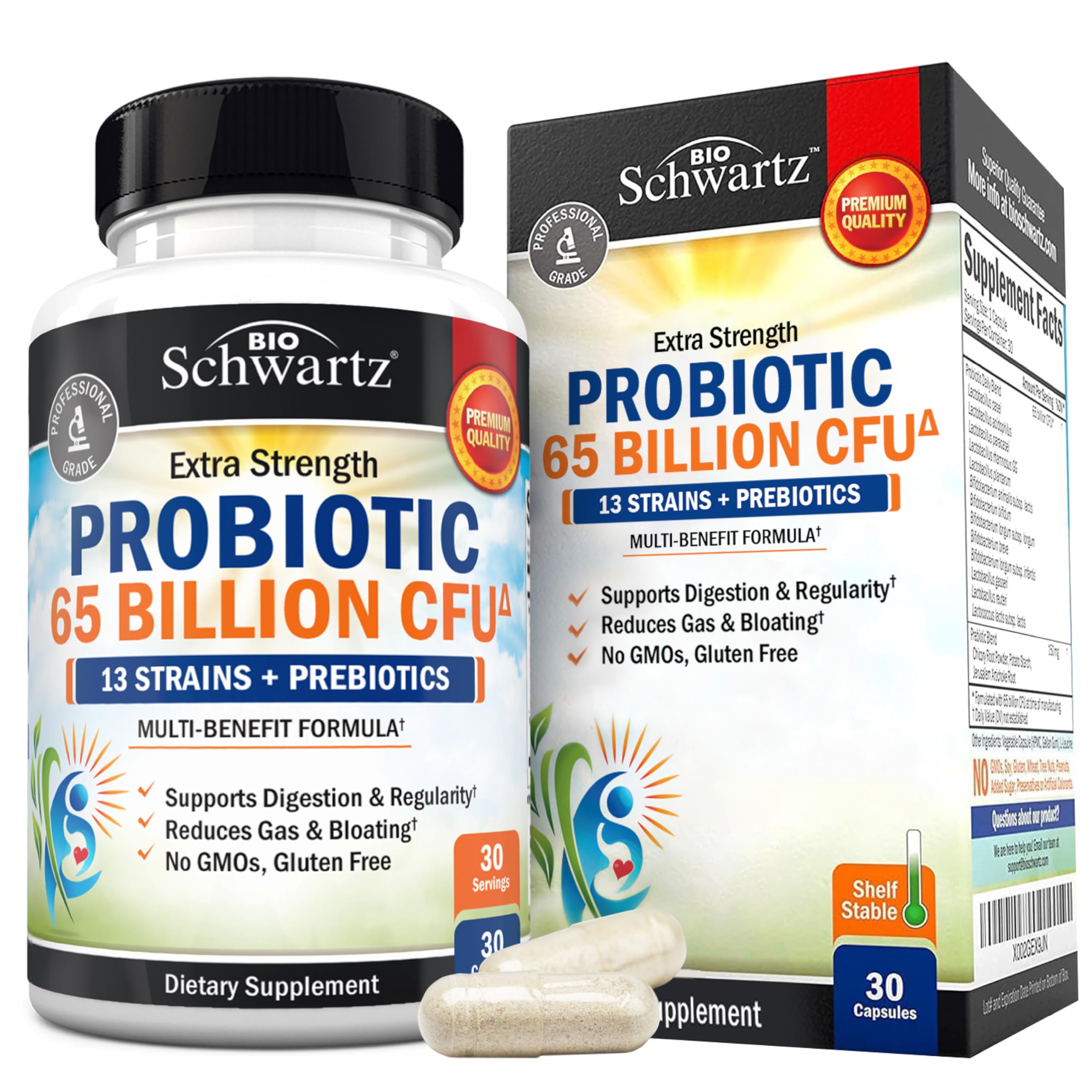 BioSchwartz Daily Probiotic Supplement - 40 Billion CFU for Gut Health
