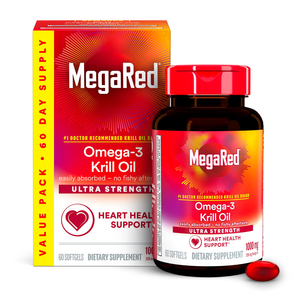 MegaRed Omega-3 Krill Oil Softgels with Astaxanthin No Fishy Aftertaste