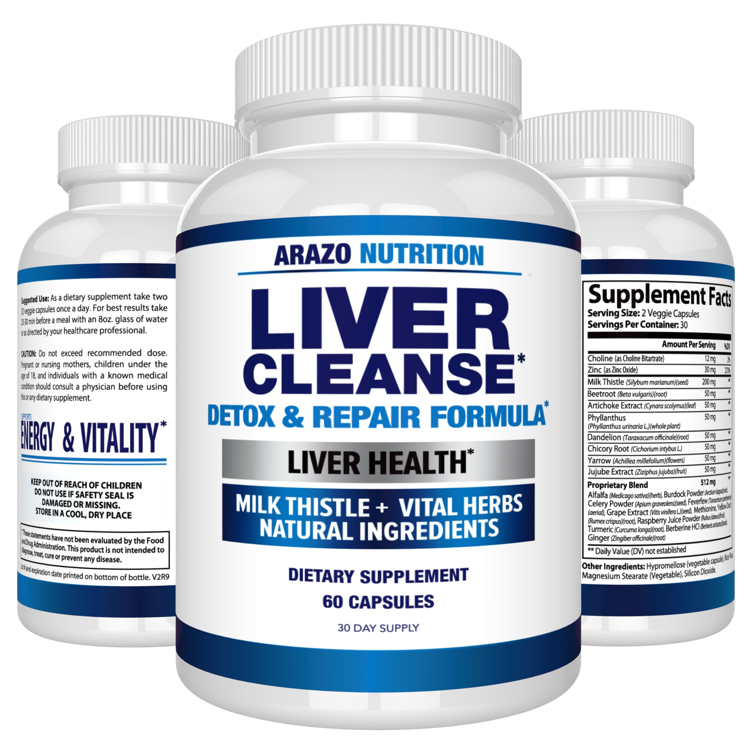 Arazo Nutrition Liver Cleanse Detox & Repair | Milk Thistle


