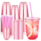 KesaPlan Plastic Party Cups with Lids and Straws

