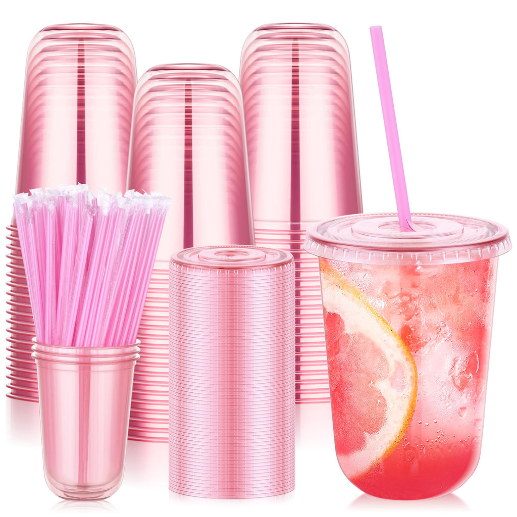 KesaPlan Plastic Party Cups with Lids and Straws