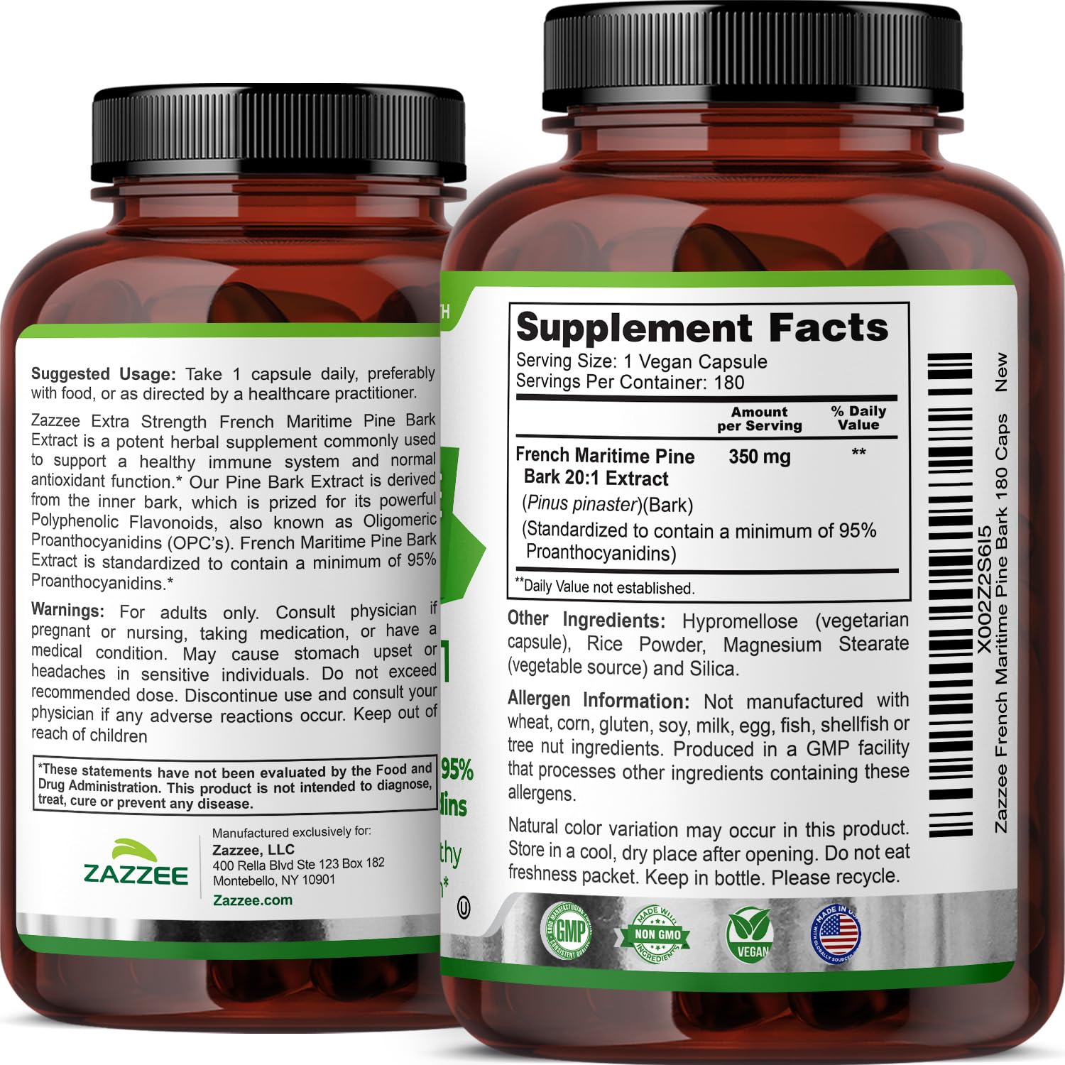 Zazzee Pine Bark Extract 350 mg Capsule | Vegan & Kosher

