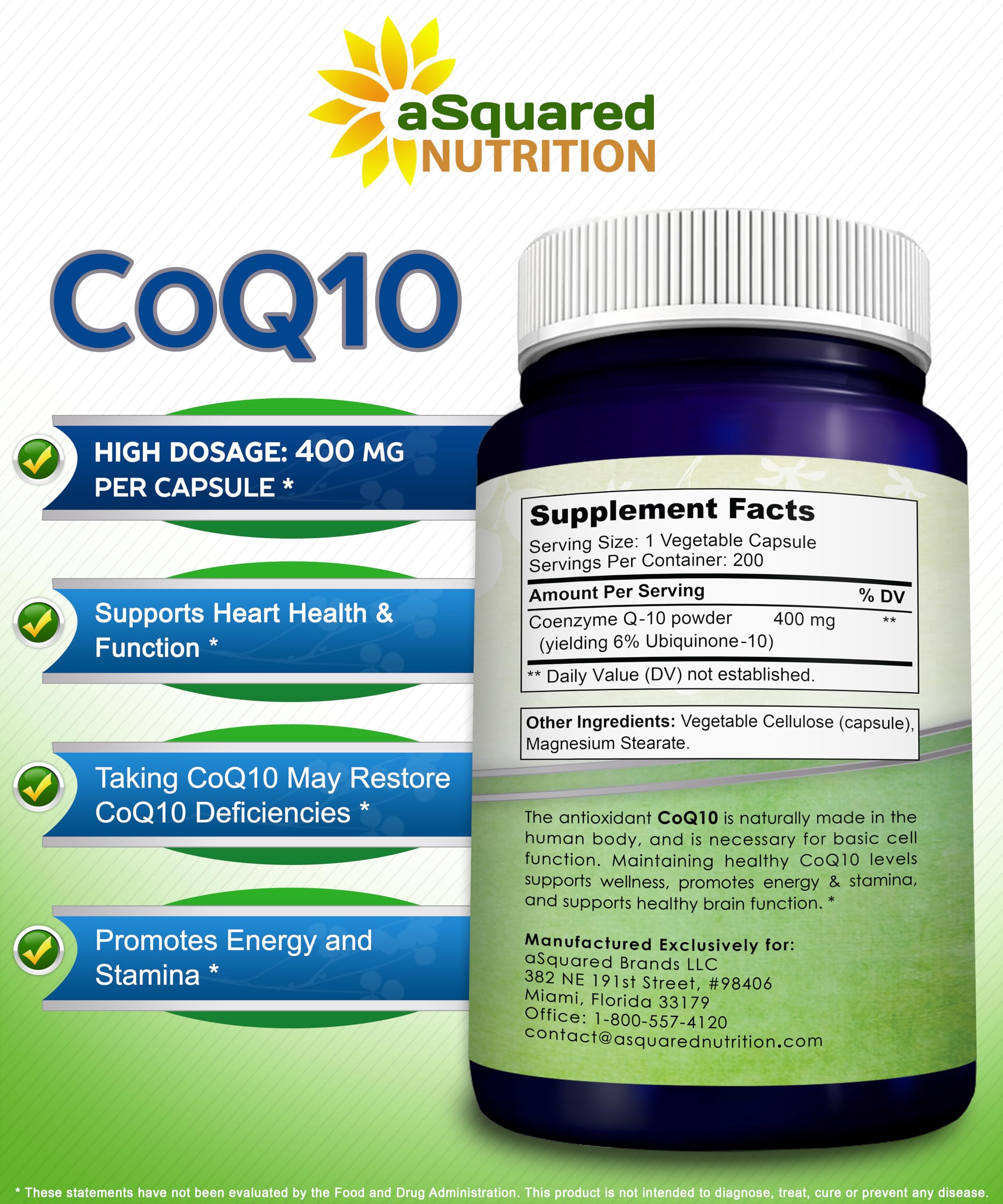aSquared Nutrition CoQ10 High Absorption Vegan

